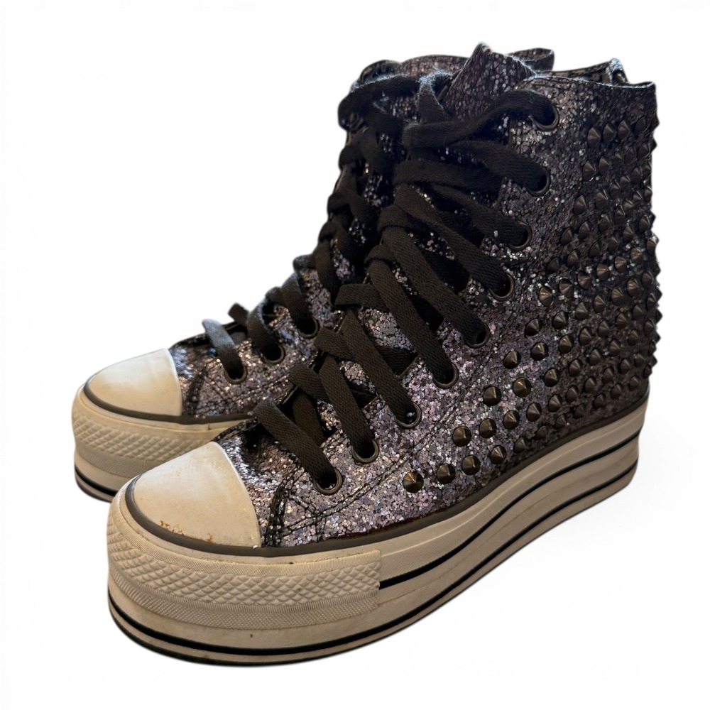 iiJin Studded Glitter Platform High Tops Star Sole Sneakers 36
